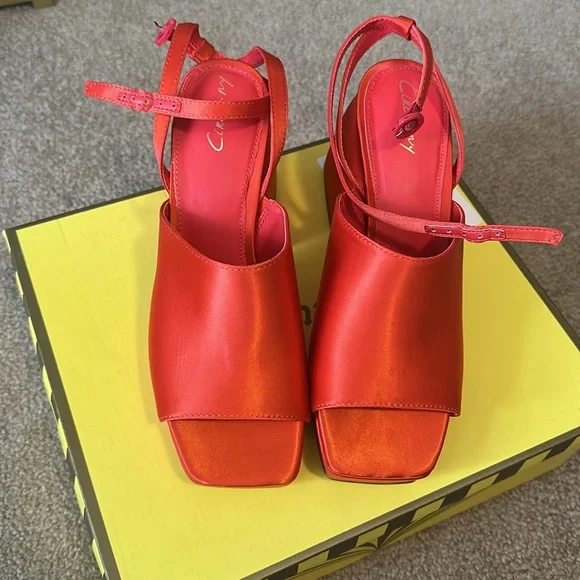 NIB Sam Edelman Circus Miranda Tangerine Tango Ankle Strap Block Heeled Sandals - Picture 4 of 9